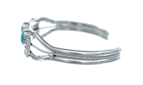 Turquoise Navajo Sterling Silver Scalloped Leaf Cuff Bracelet AX123925